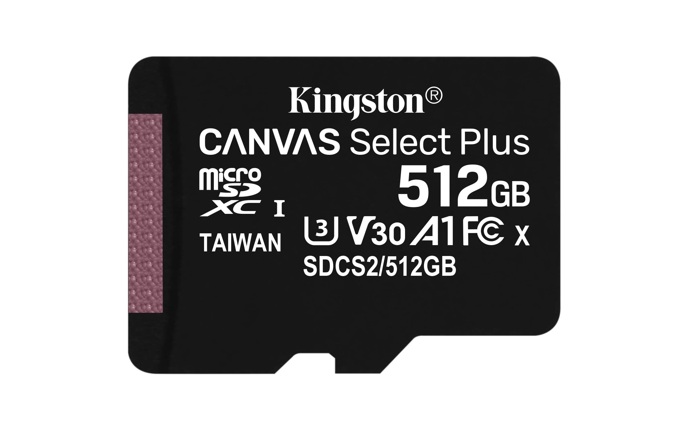 Rca Informatique - image du produit : 512GB MICROSDXC CANVAS SELECT 100R A1 C10 SINGLE PACK W/O ADP