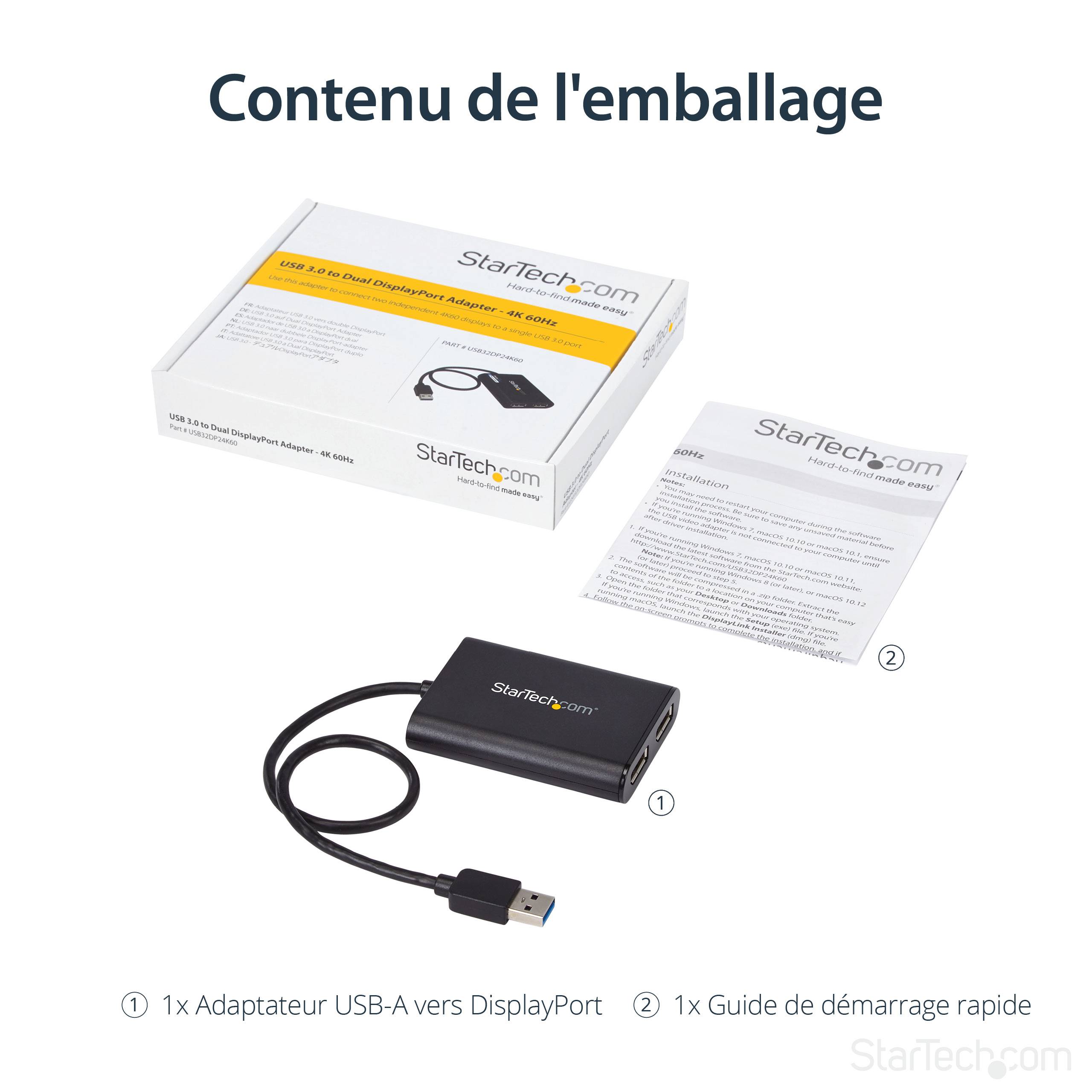 Rca Informatique - image du produit : USB TO DUAL DISPLAYPORT ADAPTER - 4K 60HZ - USB 3.0 (5GBPS)