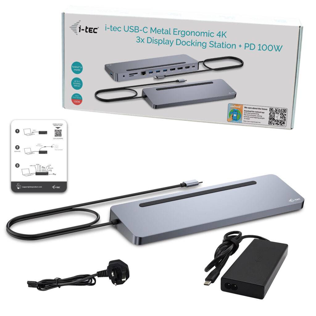 Rca Informatique - image du produit : I-TEC USB-C ERGO DOCK + CHARGER 3X LCD + CHARGER 100W (BUNDLE)