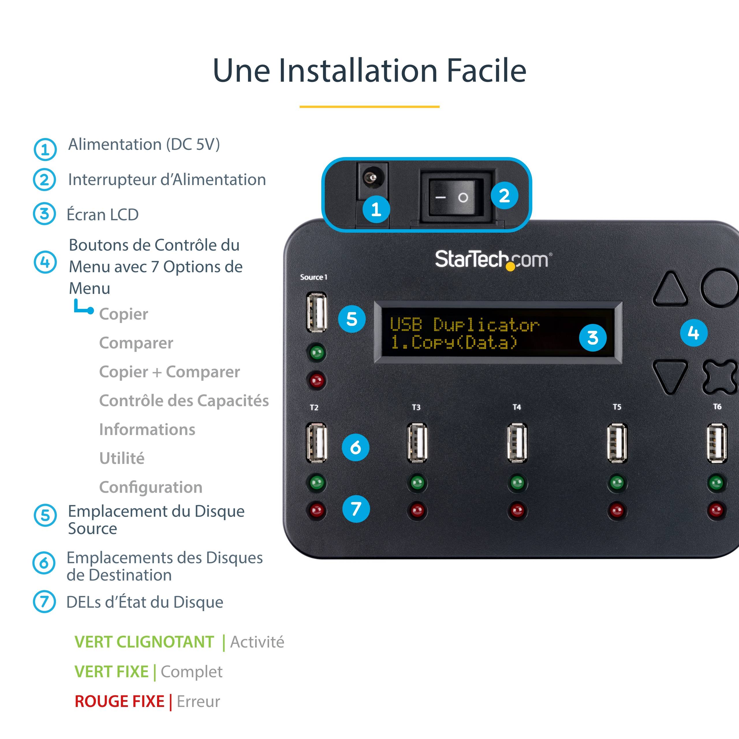 Rca Informatique - image du produit : DUPLICATEUR / COPIEUR AUTONOME DE CLES USB 1 VERS 5 / EFFACER