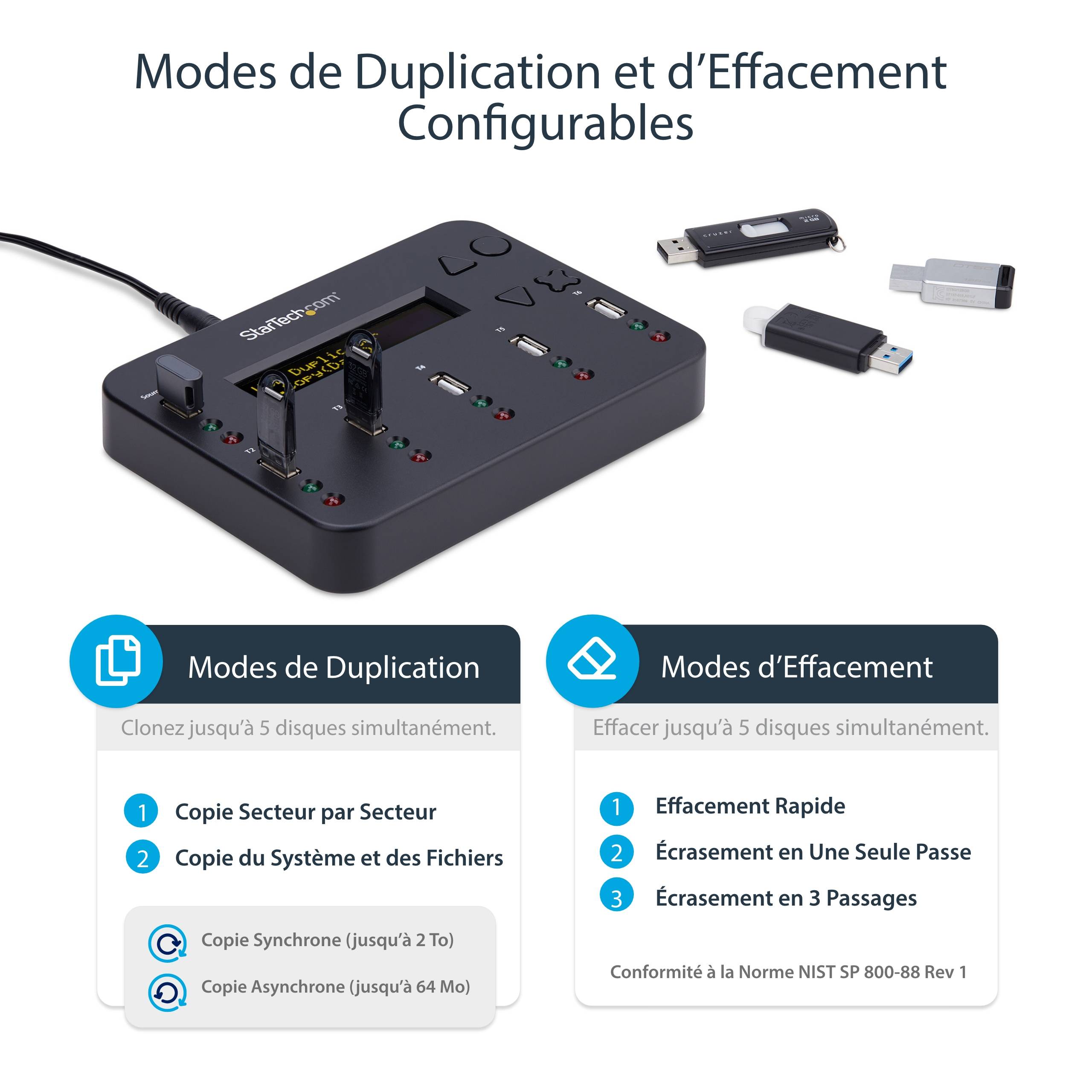 Rca Informatique - image du produit : DUPLICATEUR / COPIEUR AUTONOME DE CLES USB 1 VERS 5 / EFFACER