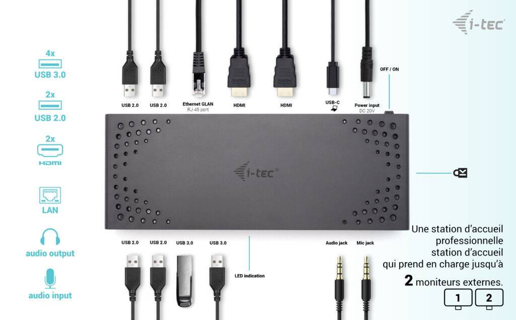 Rca Informatique - image du produit : USB 3.0/USB-C/TB 2X HDMI DOCKING STATION + PD 100W