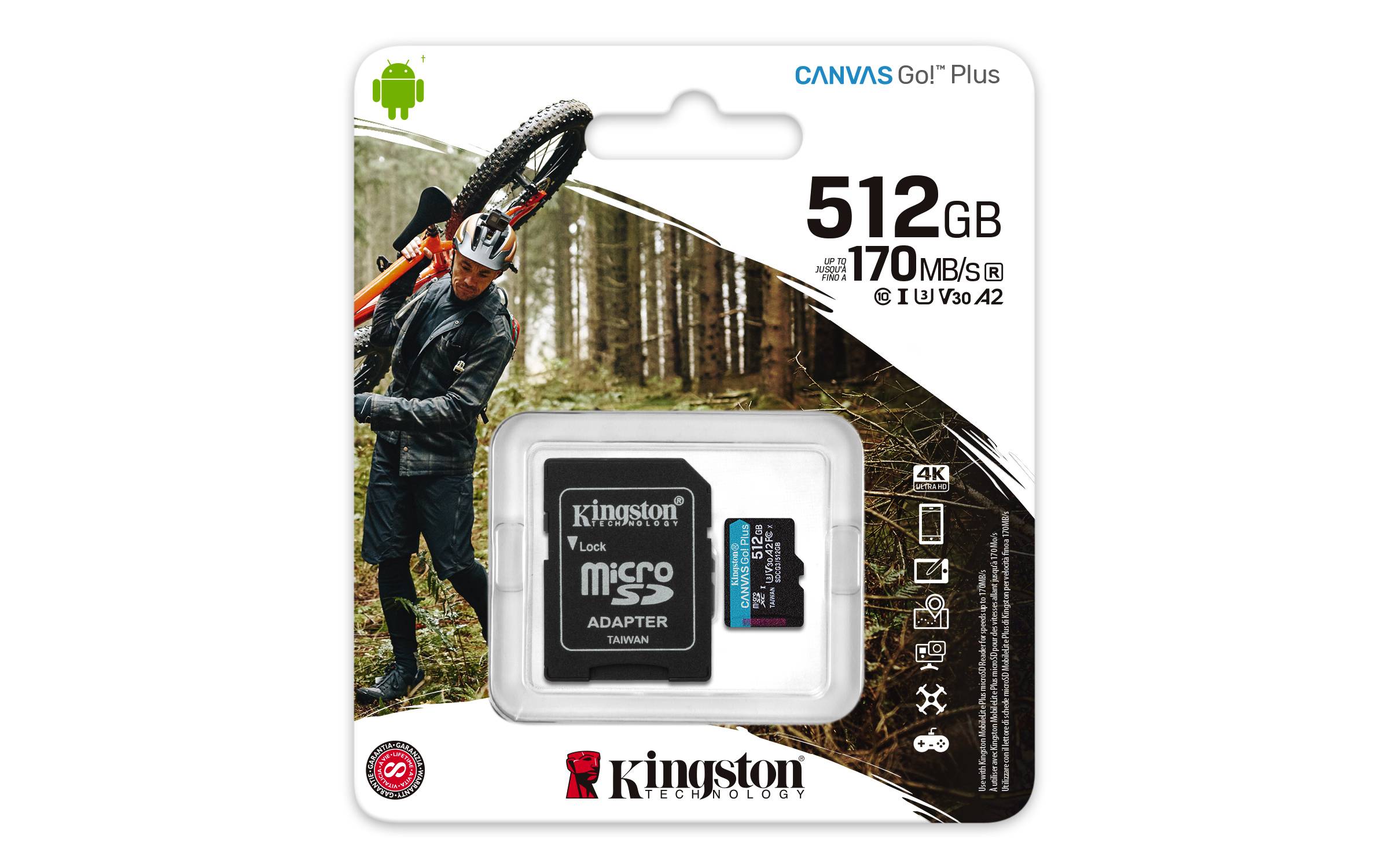 Rca Informatique - image du produit : 512GB MSDXC CANVAS GO PLUS 170R A2 U3 V30 CARD + ADAPTER