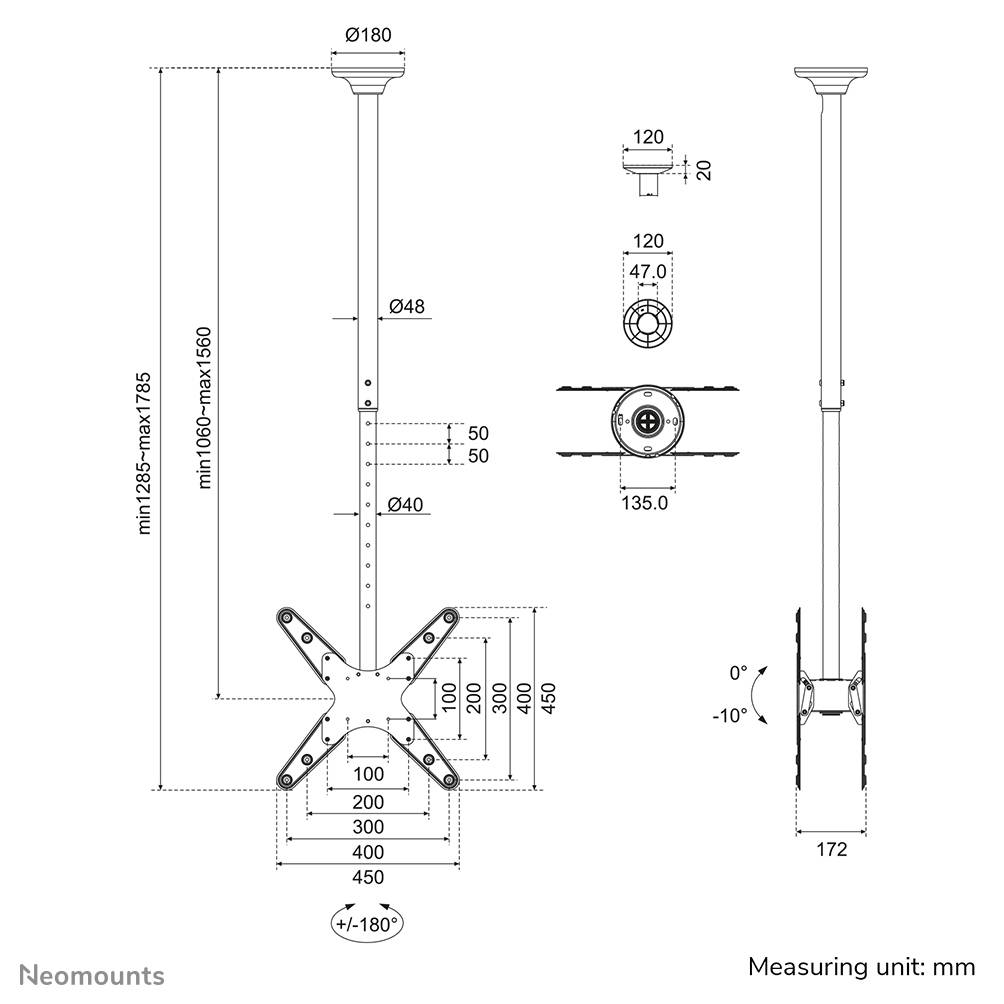 Rca Informatique - image du produit : BACK TO BACK SCREEN CEILING MOUNT HEIGHT 106-156 CM