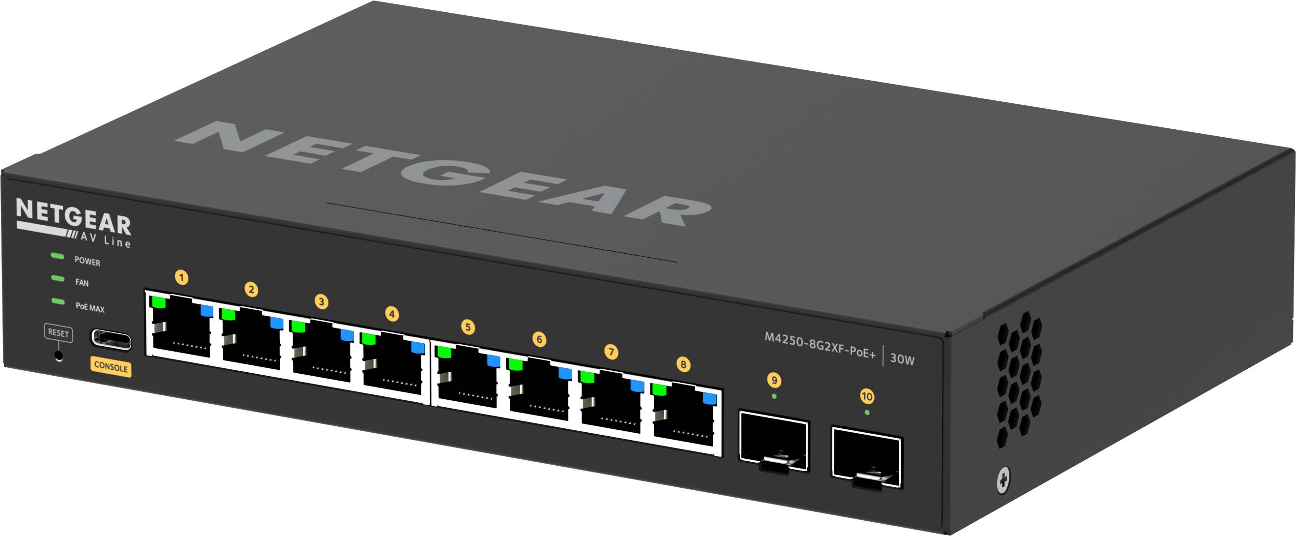 Rca Informatique - image du produit : M4250-8G2XF-POE+ 220W FULLY MANAGED SWITCH 8-PORT AV LINE