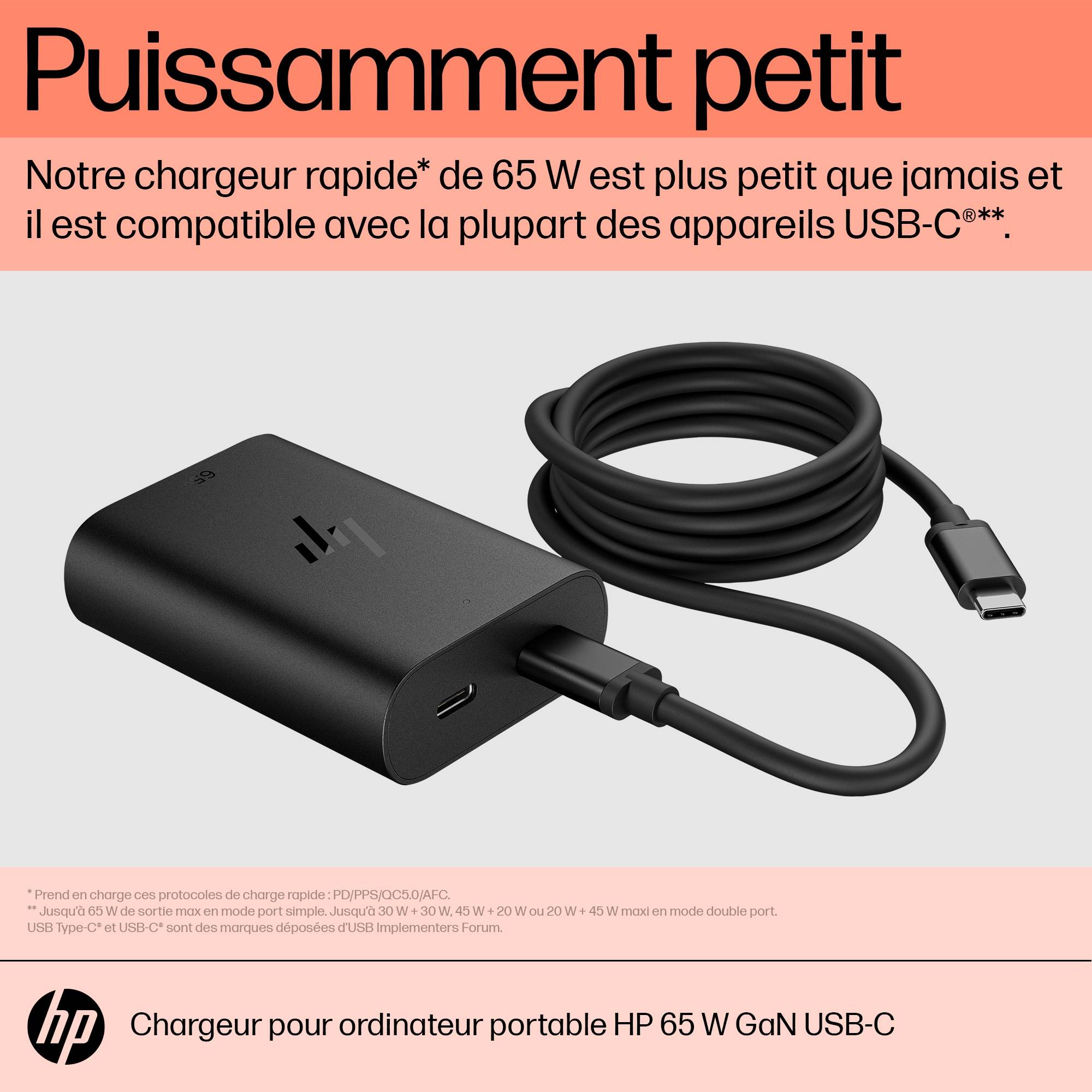 Rca Informatique - image du produit : USB-C 65W GAN LAPTOP CHARGER