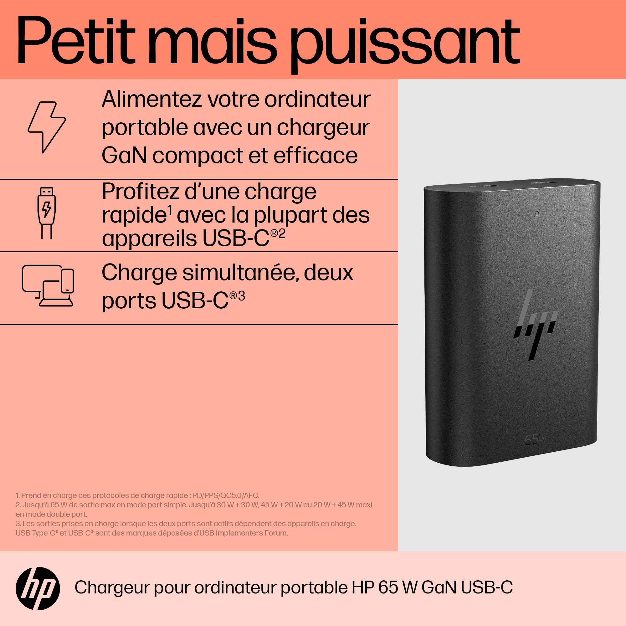 Rca Informatique - image du produit : USB-C 65W GAN LAPTOP CHARGER