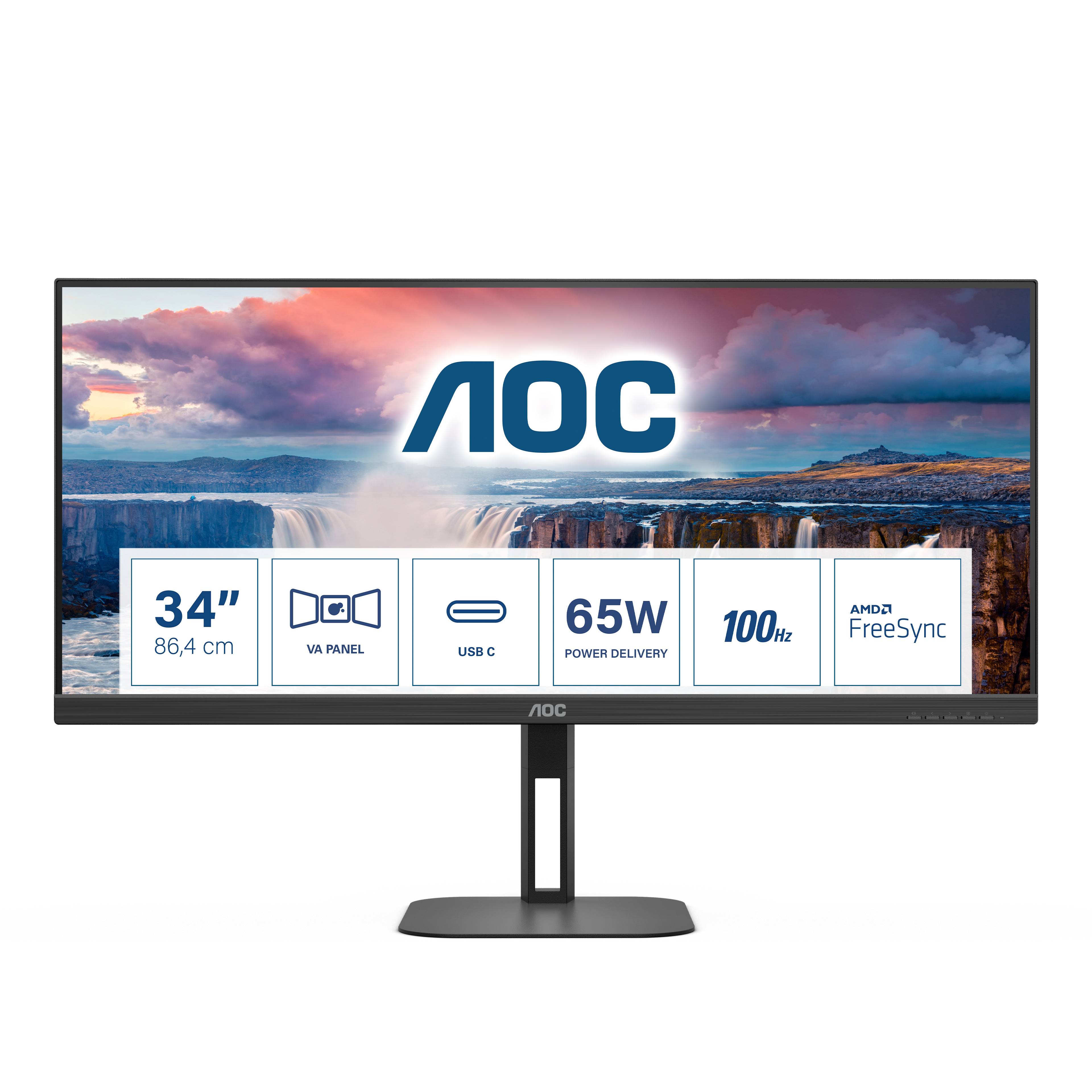 Rca Informatique - Image du produit : U34V5C/BK 34IN VA WQHD 300CD/HDMI/DP/4USB/USB-C/HAS