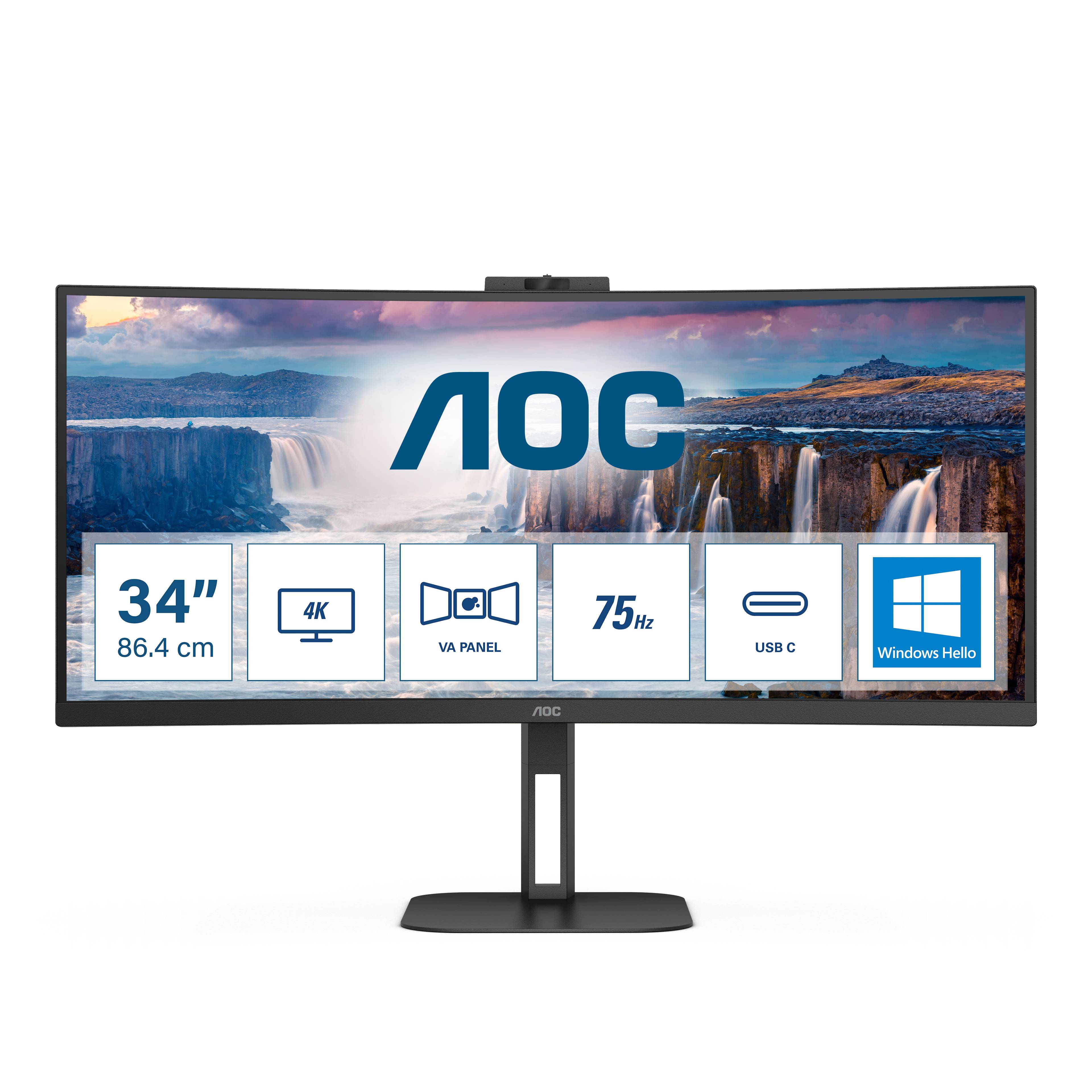 Rca Informatique - image du produit : CU34V5CW/BK 34IN CV VA WQHD 300CD/HDMI/DP/4USB/USB-C/HAS