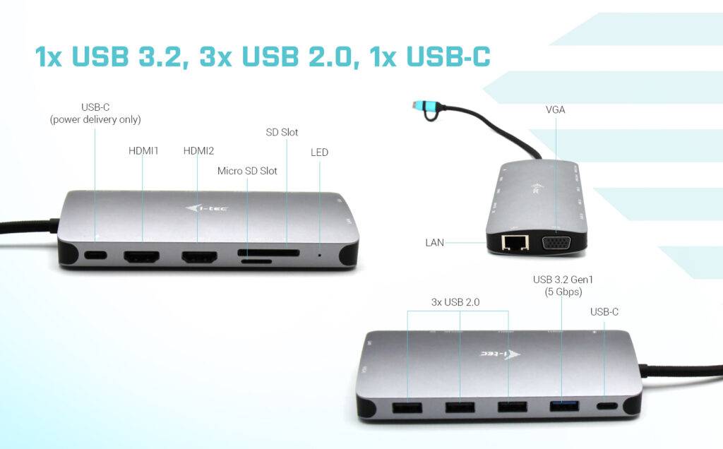 Rca Informatique - image du produit : I-TEC USB 3.0 3X LCD NANO DOCK USB 3.0 USB-C/TB3 LAN PD 100W