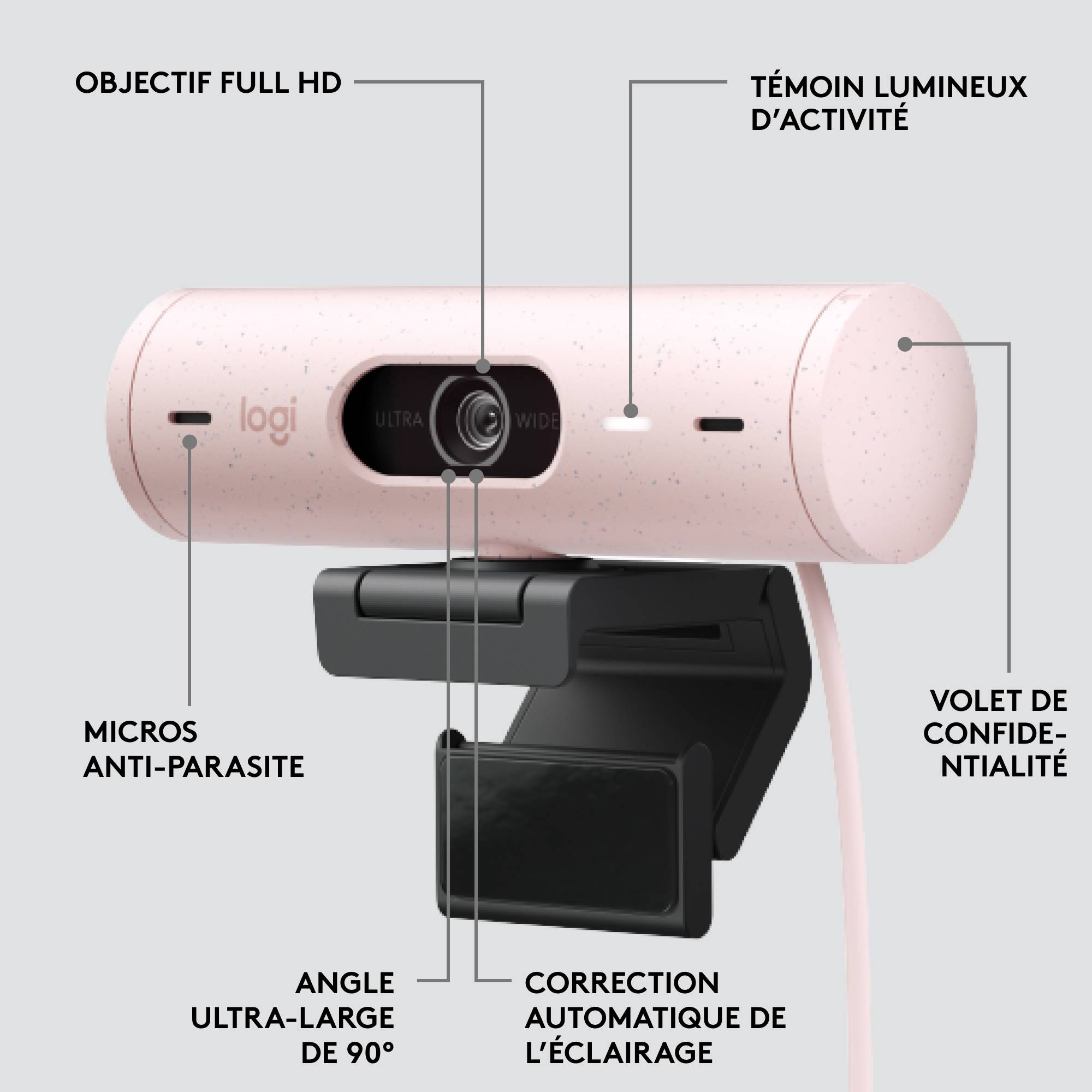 Rca Informatique - image du produit : LOGITECH BRIO 500 WEBCAM ROSE - EMEA28