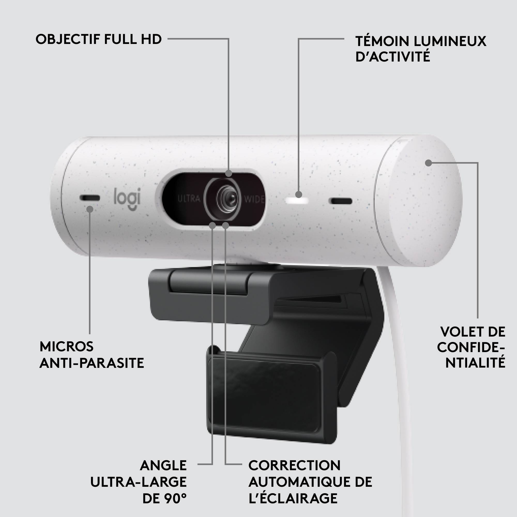 Rca Informatique - image du produit : LOGITECH BRIO 500 WEBCAM OFF-WHITE - EMEA28