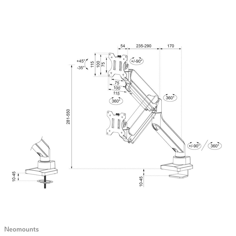 Rca Informatique - image du produit : NEOMOUNTS BY NEWSTAR DESK MOUNT 1 SCREEN (TOPFIX CLAMP GROMMET)