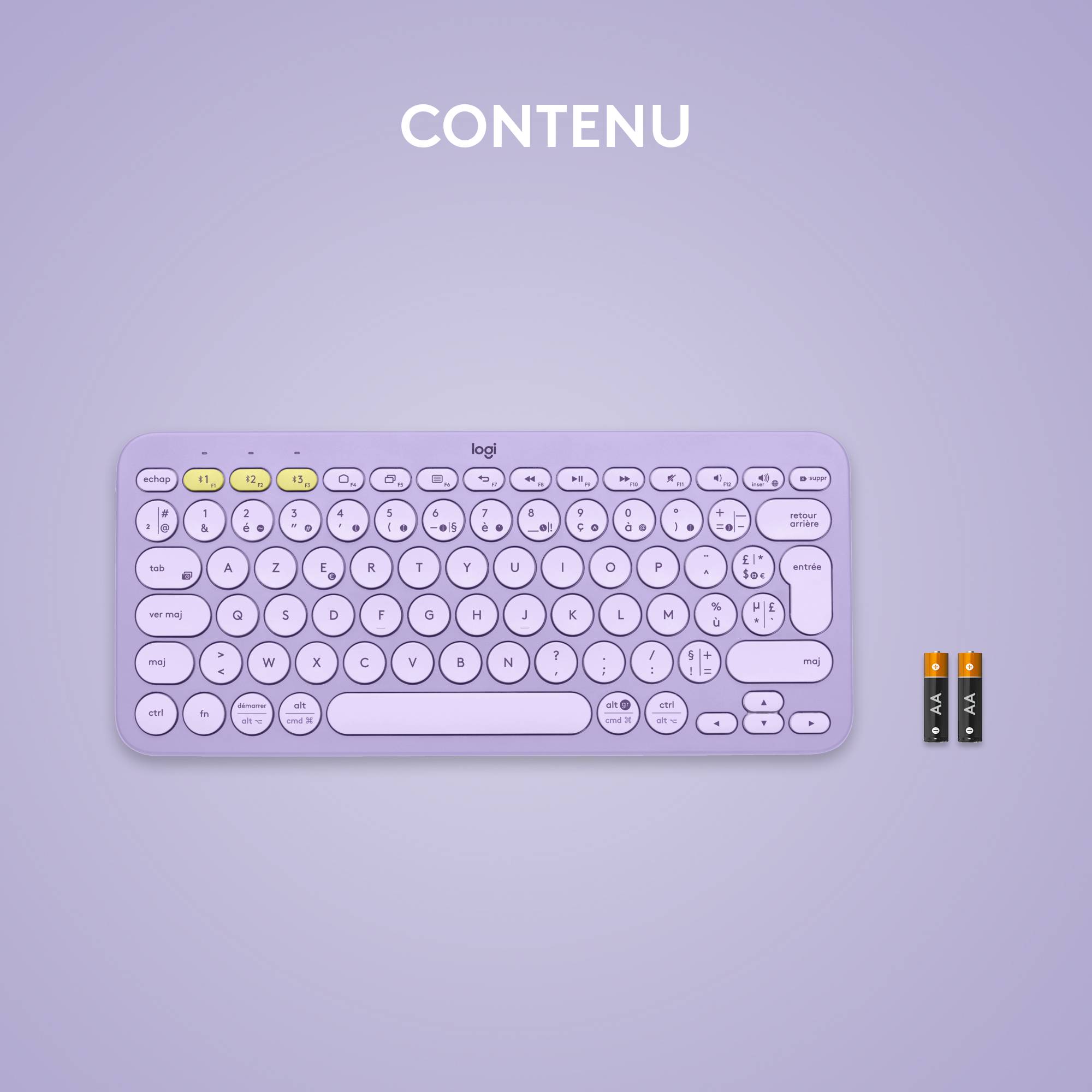 Rca Informatique - image du produit : K380 MULTI-DEVICE BT KEYBOARD LAVENDER LEMONADE CH CENTRAL