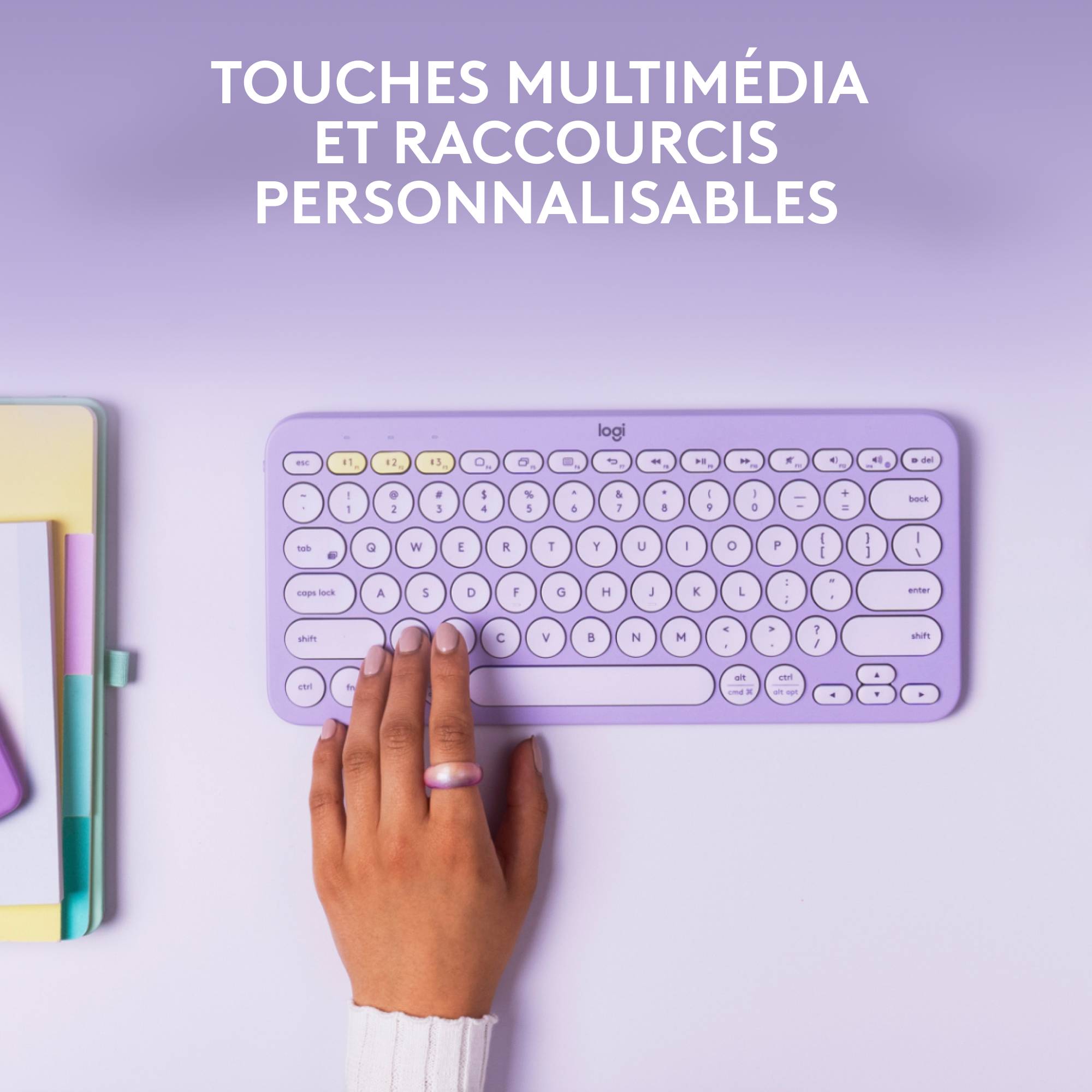 Rca Informatique - image du produit : K380 MULTI-DEVICE BT KEYBOARD LAVENDER LEMONADE CH CENTRAL