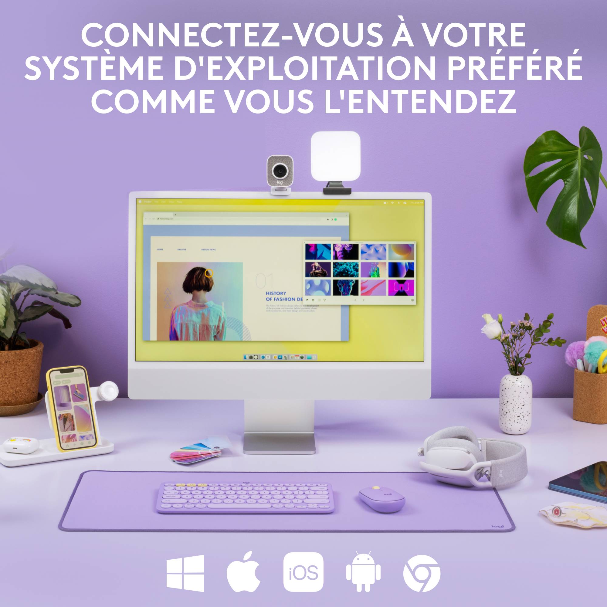 Rca Informatique - image du produit : K380 MULTI-DEVICE BT KEYBOARD LAVENDER LEMONADE CH CENTRAL