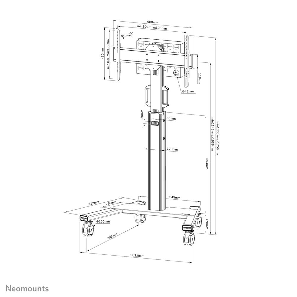 Rca Informatique - image du produit : NEOMOUNTS SELECT MOBILE DISPLAY FLOOR STAND (32-75IN) 10 CM WHEE