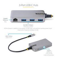 Rca Informatique - image du produit : HUB USB-C  3 PORTS USB-A GBE /USB 3.0 5GBPS HUB USB TYPE-C