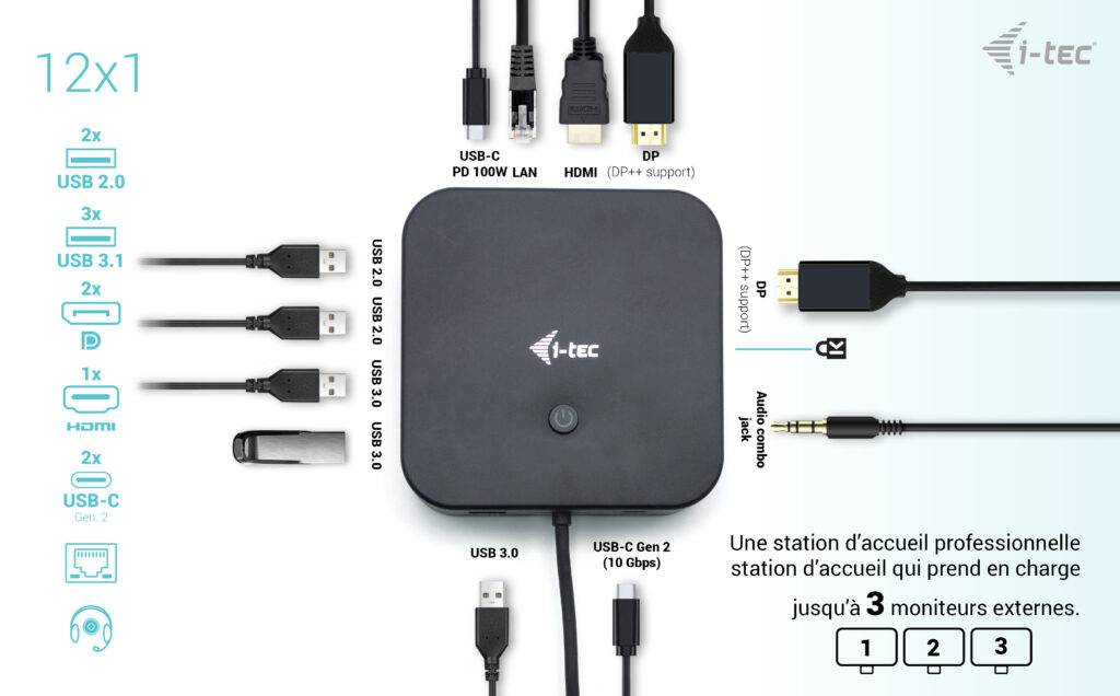 Rca Informatique - image du produit : I-TEC USB-C HDMI+2X DP CHARGER I-TEC DOCK PD 100WCHARGER 112W