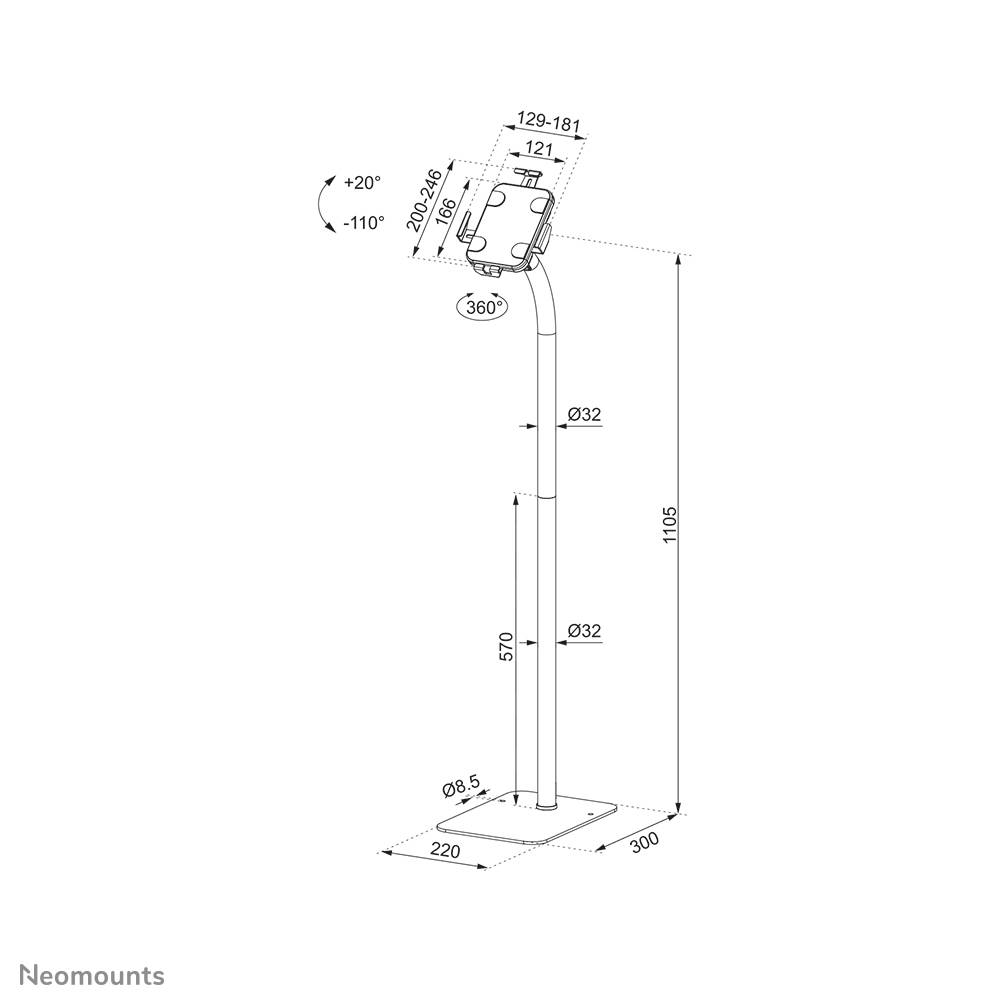 Rca Informatique - image du produit : NEOMOUNTS BY NEWSTAR LOCKABLE UNIVERSAL TABLET FLOOR STAND FOR