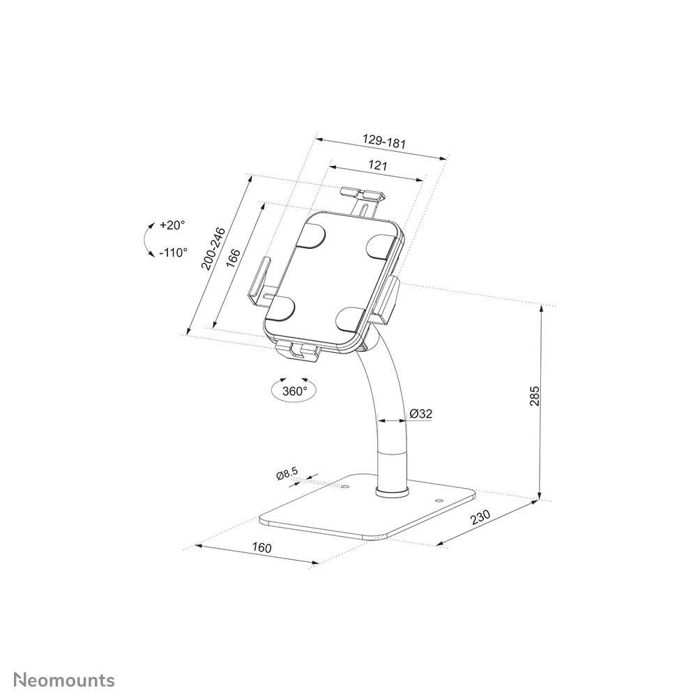 Rca Informatique - image du produit : NEOMOUNTS BY NEWSTAR LOCKABLE UNIVERSAL TABLET DESK STAND FOR