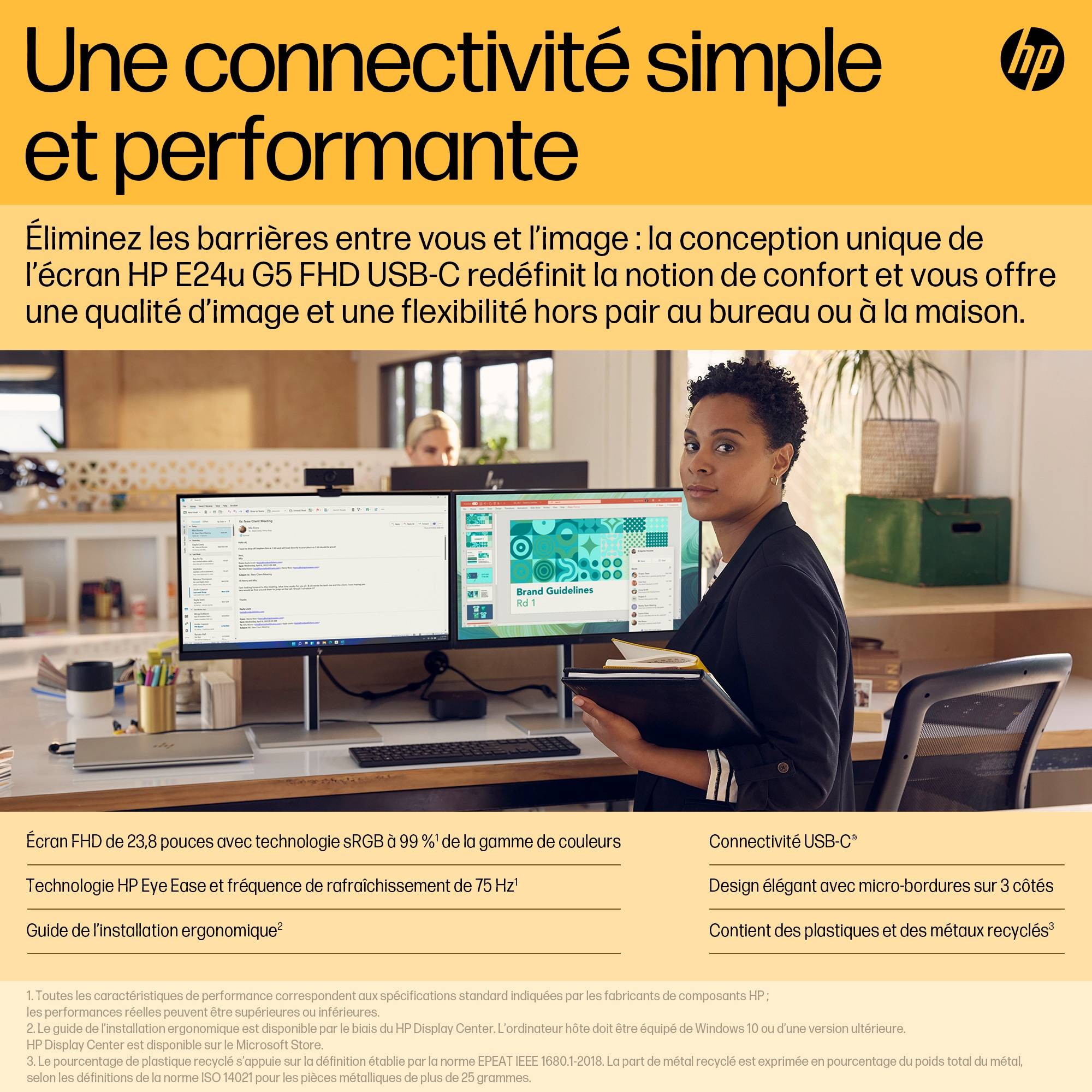 Rca Informatique - image du produit : HP MONITOR 23.8IN 1920 X 1080 E24U G5 USB-C