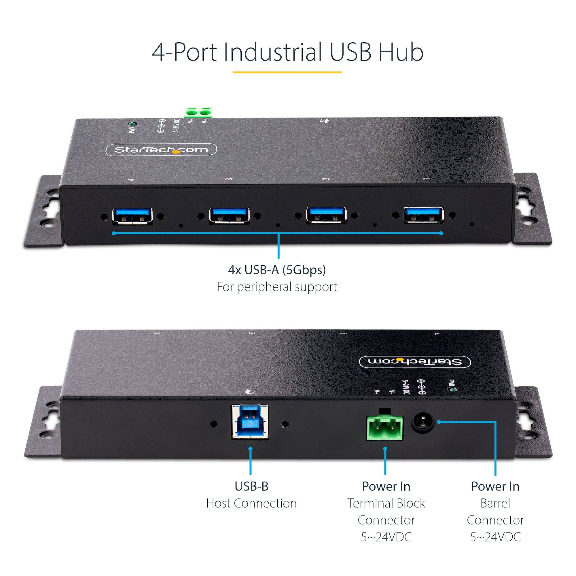 Rca Informatique - image du produit : HUB USB 3.0 5GBPS A 4 PORTS IN DUSTRIEL SPLITTER USB POUR PC