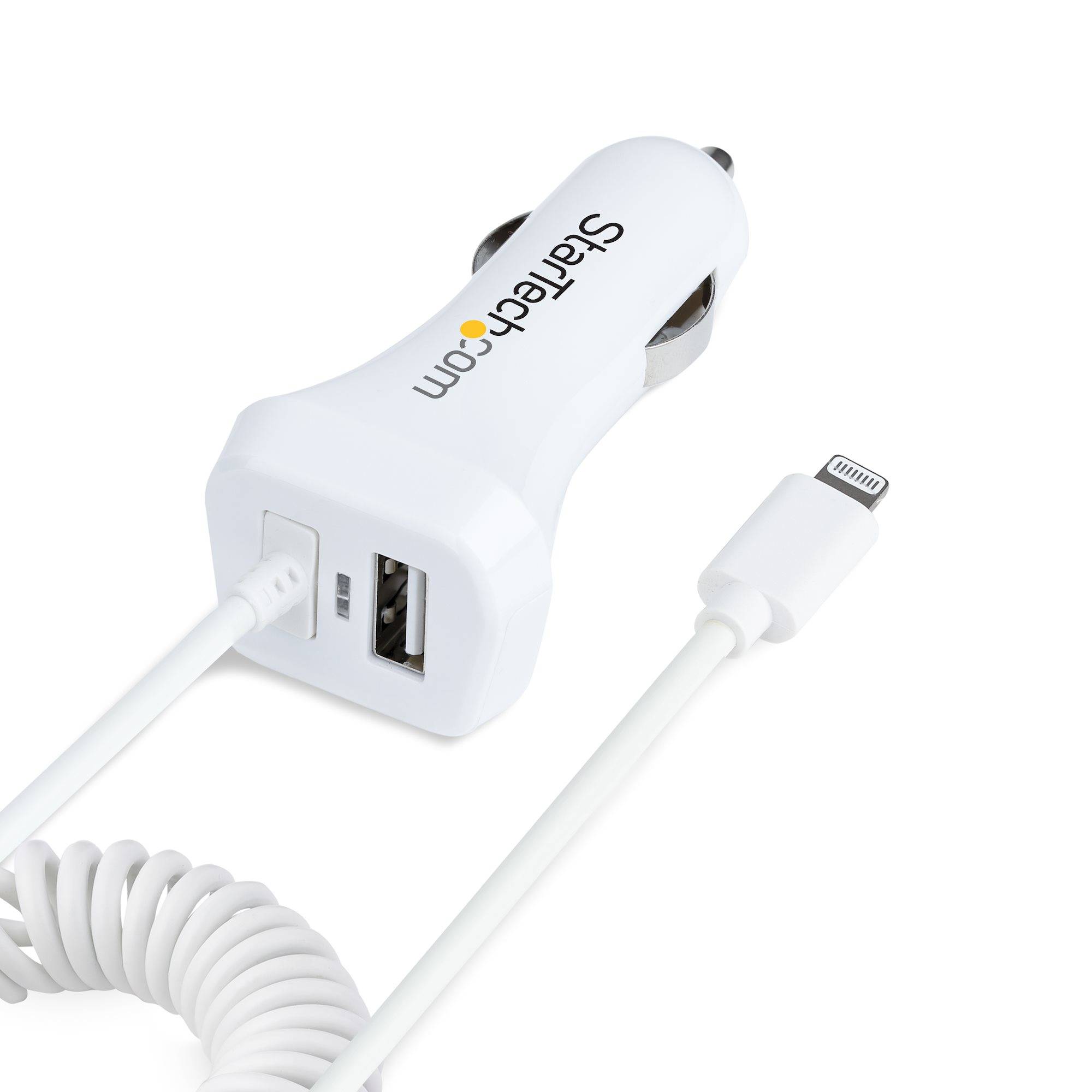 Rca Informatique - image du produit : CHARGEUR VOITURE LIGHTNING AVE C CABLE SPIRALA DE 1M - BLANC