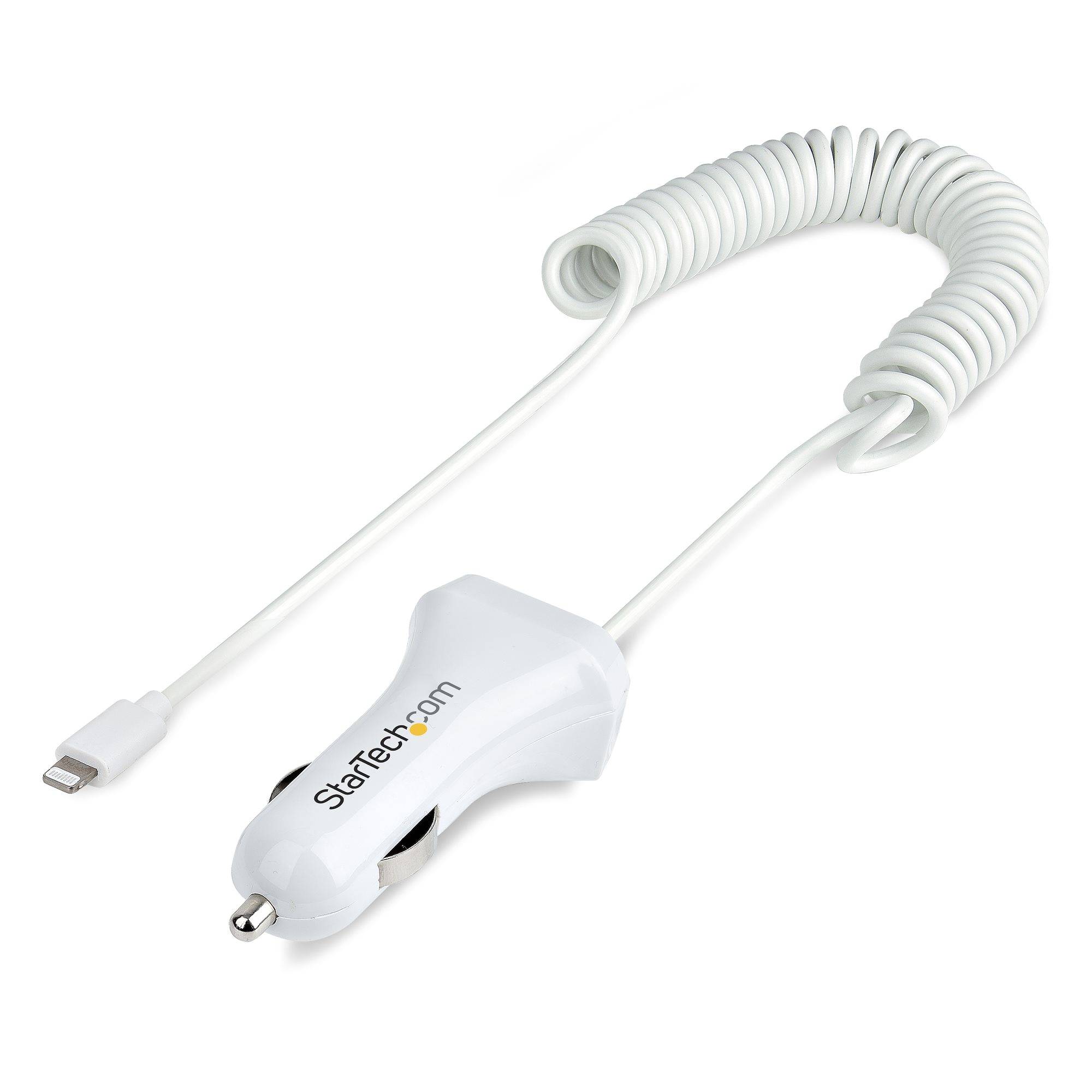 Rca Informatique - image du produit : CHARGEUR VOITURE LIGHTNING AVE C CABLE SPIRALA DE 1M - BLANC