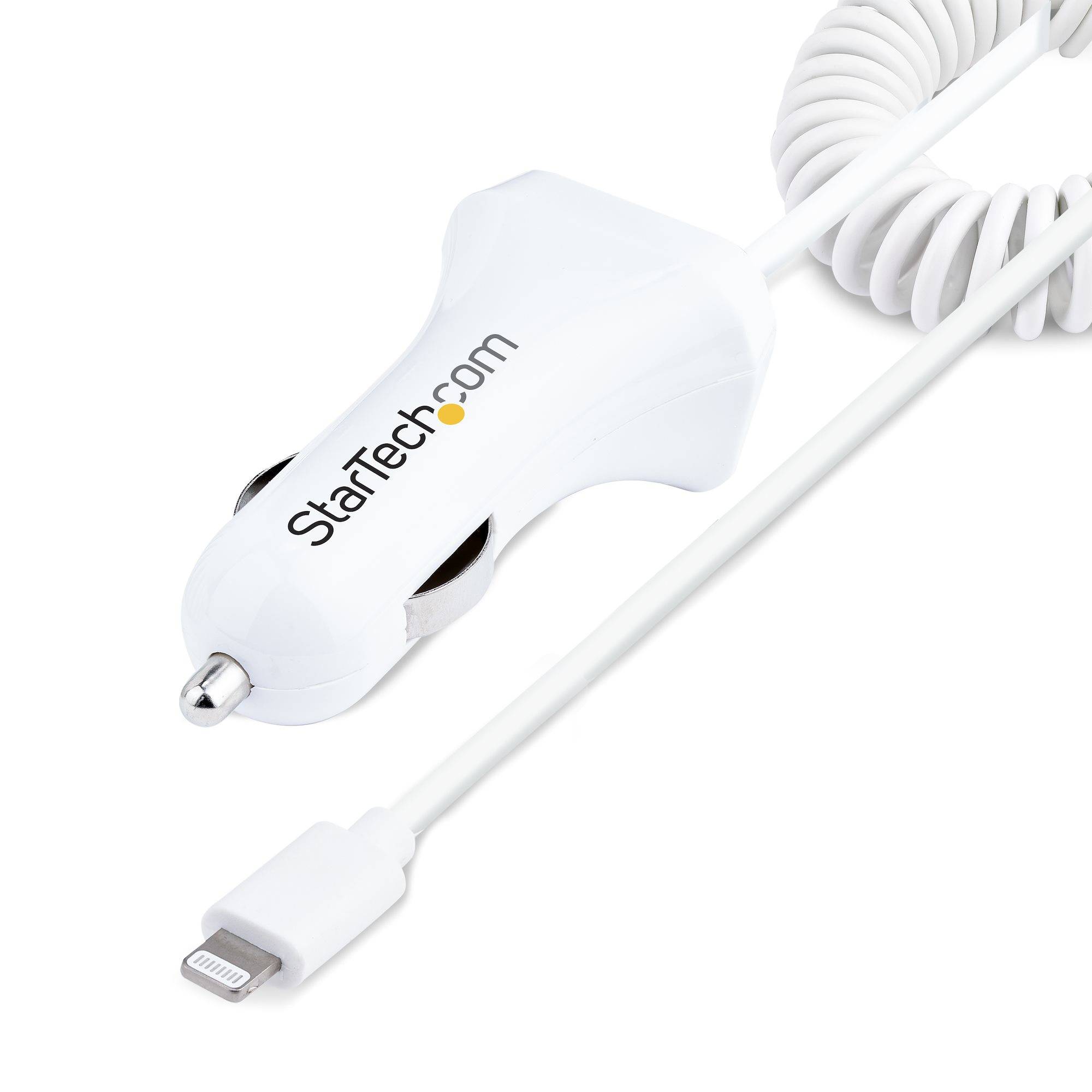 Rca Informatique - Image du produit : CHARGEUR VOITURE LIGHTNING AVE C CABLE SPIRALA DE 1M - BLANC