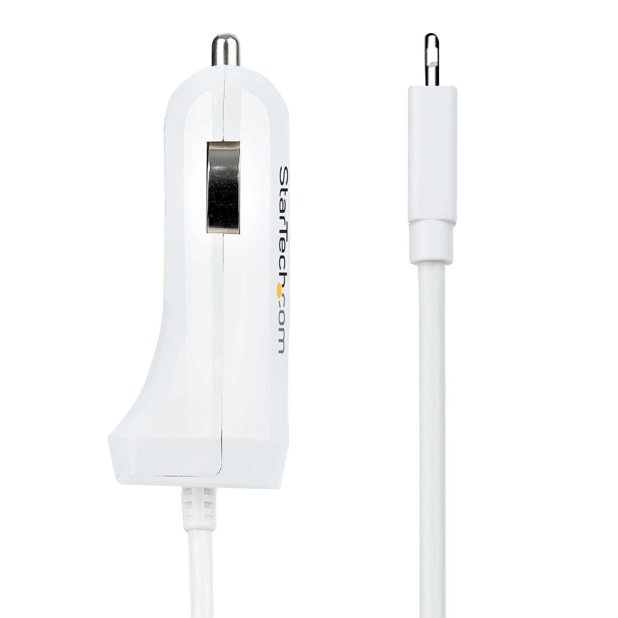 Rca Informatique - image du produit : CHARGEUR VOITURE LIGHTNING AVE C CABLE SPIRALA DE 1M - BLANC