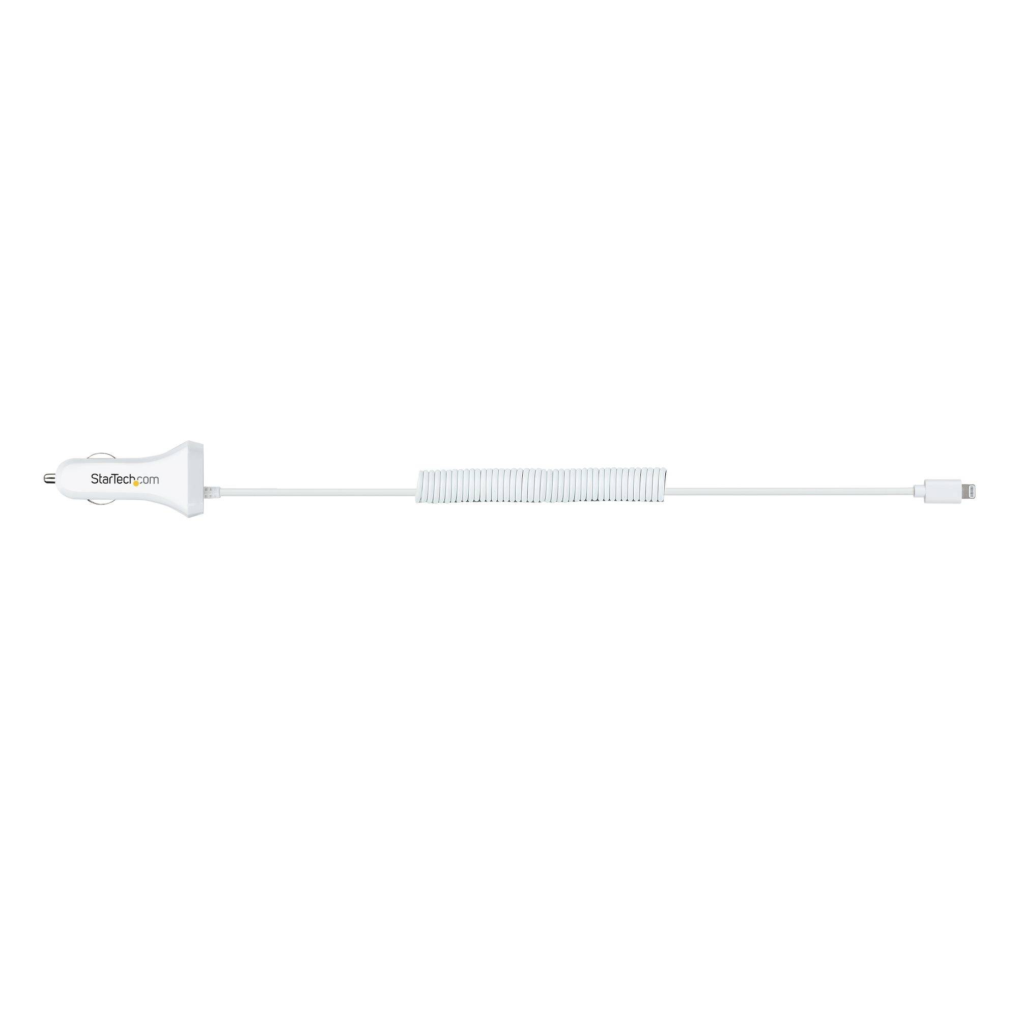 Rca Informatique - image du produit : CHARGEUR VOITURE LIGHTNING AVE C CABLE SPIRALA DE 1M - BLANC