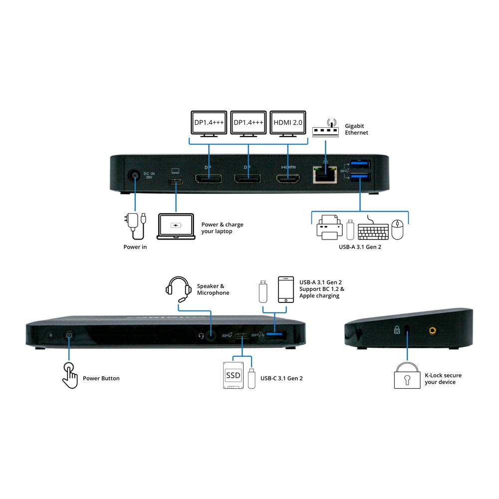 Rca Informatique - image du produit : USB C DOCKING STATION BLACK - 135W