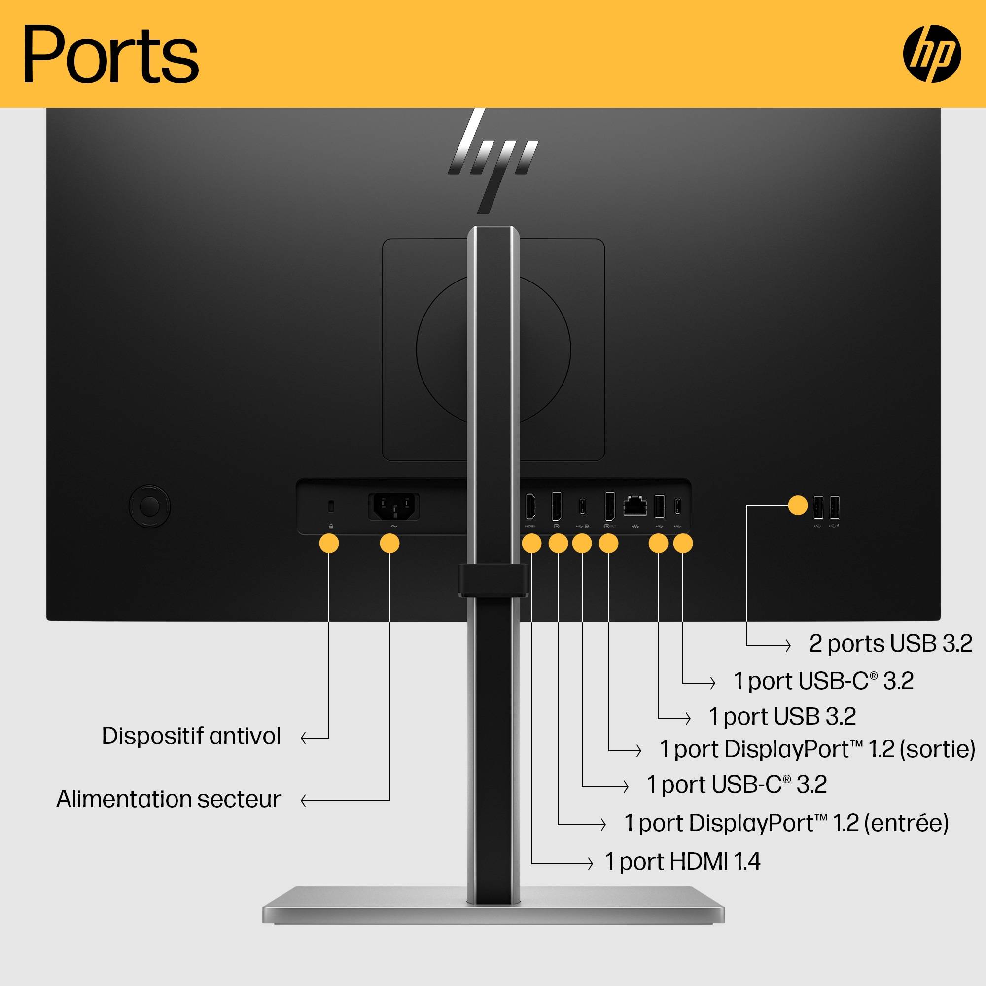 Rca Informatique - image du produit : HP MONITOR 23.8IN 1920 X 1080 E24U G5 USB-C