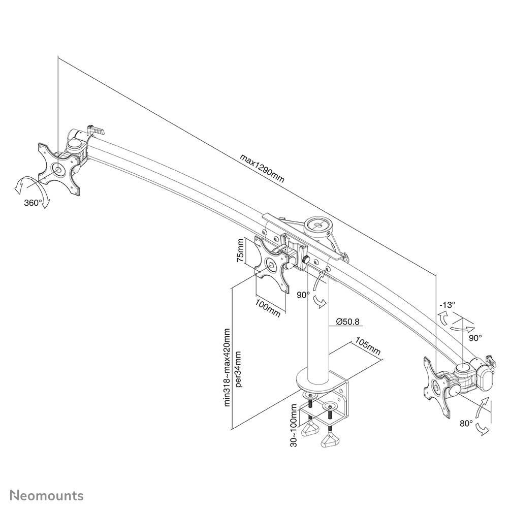 Rca Informatique - image du produit : SUPPORT BUREAU 3 ECRANS JUSQU AU 27IN 1PT DE FLEXION