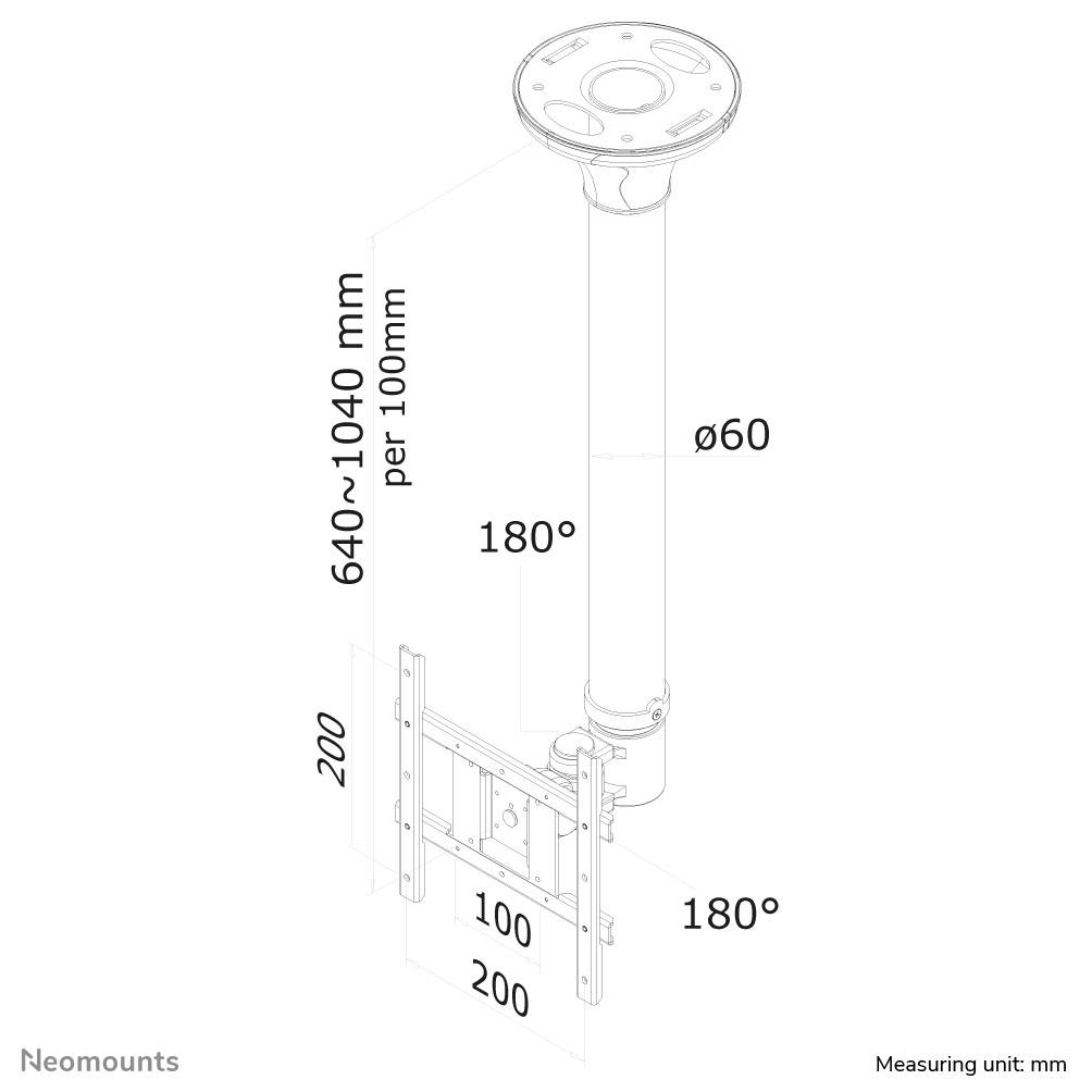 Rca Informatique - image du produit : CEILING MOUNT 10-40IN TILT/ROT/ BLK. MAX 20KG.VESA75X75TO200X200