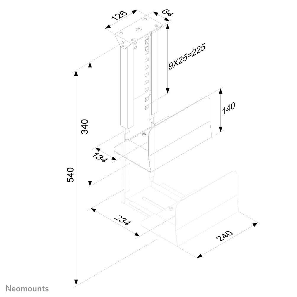 Rca Informatique - image du produit : SUPPORT SOUS BUREAU POUR PC HT 39-54CM LARG 13-23CM