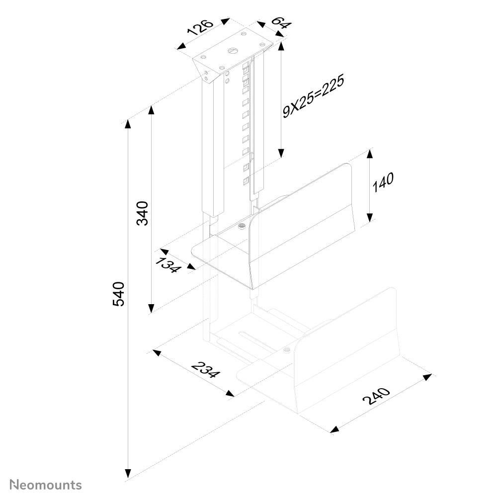 Rca Informatique - image du produit : SUPPORT SOUS BUREAU POUR PC HT 39-54CM LARG 13-23CM