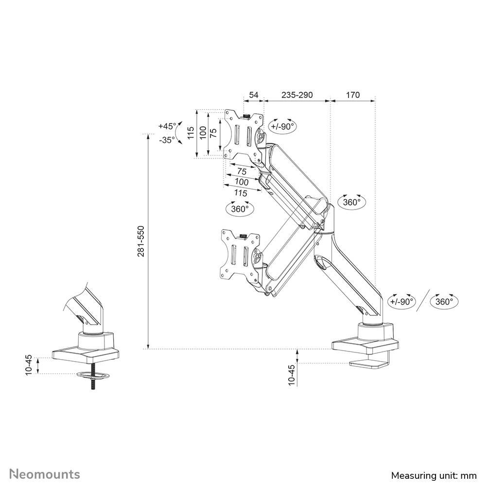 Rca Informatique - image du produit : NEOMOUNTS BY NEWSTAR DESK MOUNT 1 SCREEN (TOPFIX CLAMP GROMMET)