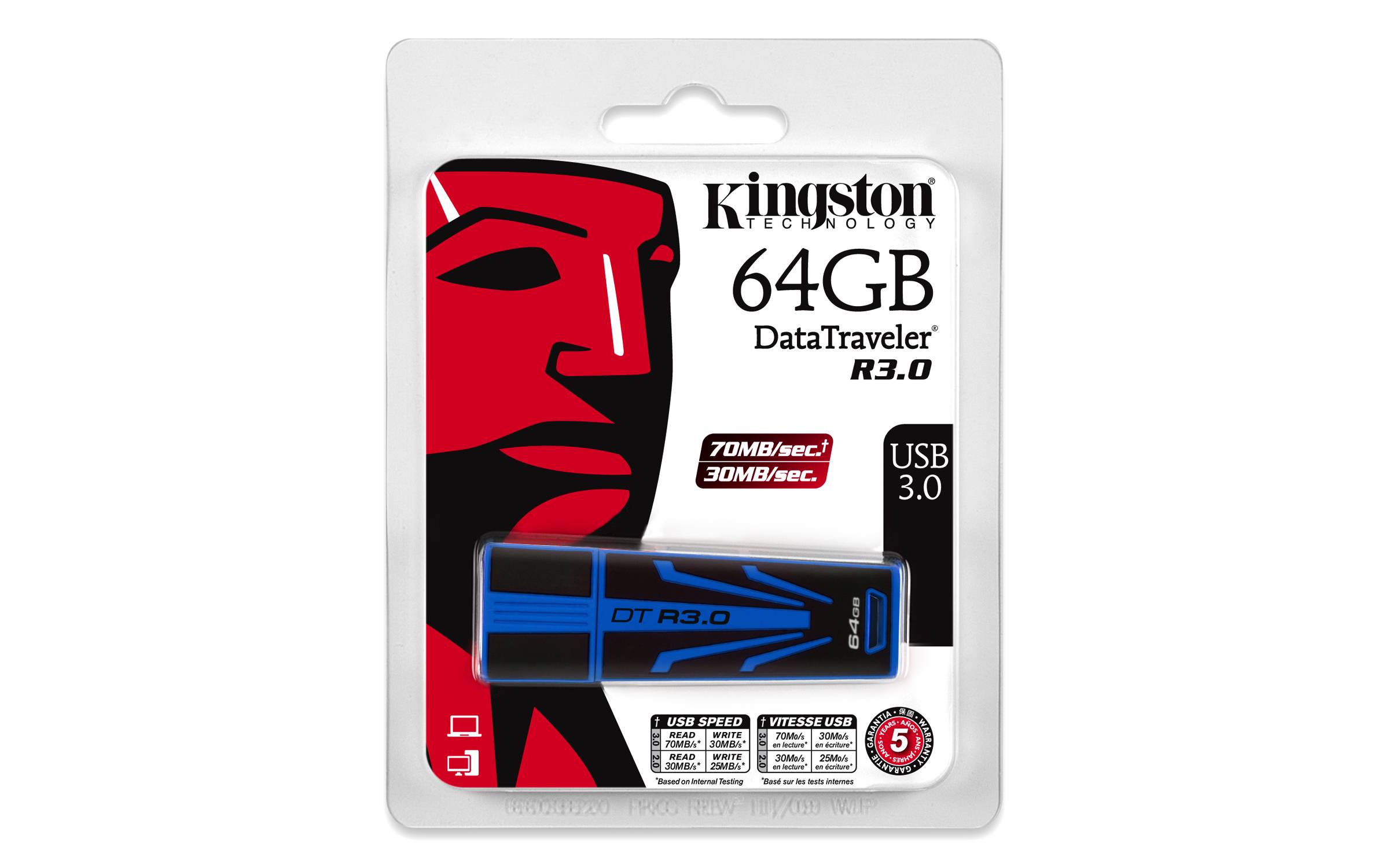 Rca Informatique - image du produit : 64GB USB 3.0 DATATRAVELER R30 70MB/S READ 30MB/S WRITE