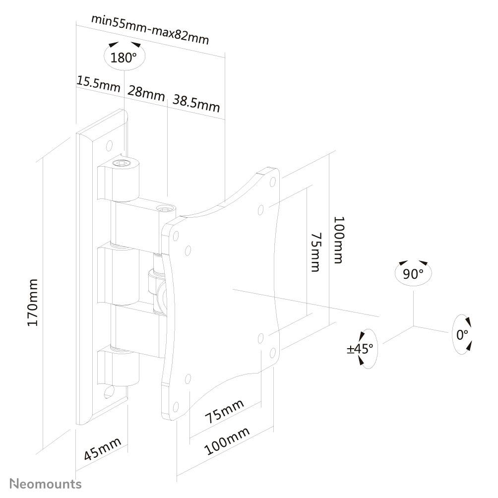 Rca Informatique - image du produit : WALL MOUNT 10-27IN TILT/SWIVEL MAX 12KG.VESA 75X75 TO 100X100MM