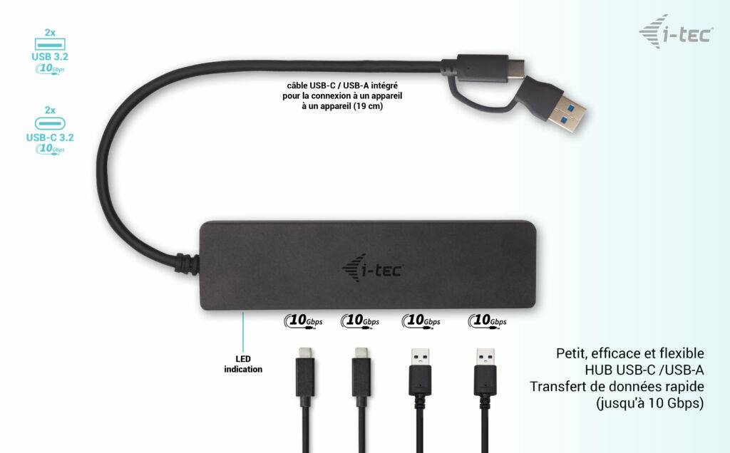 Rca Informatique - image du produit : I-TEC USB-C HUB 2+2X USB-C/A USB-C METAL HUB 2XUSB-C 2XUSB-A