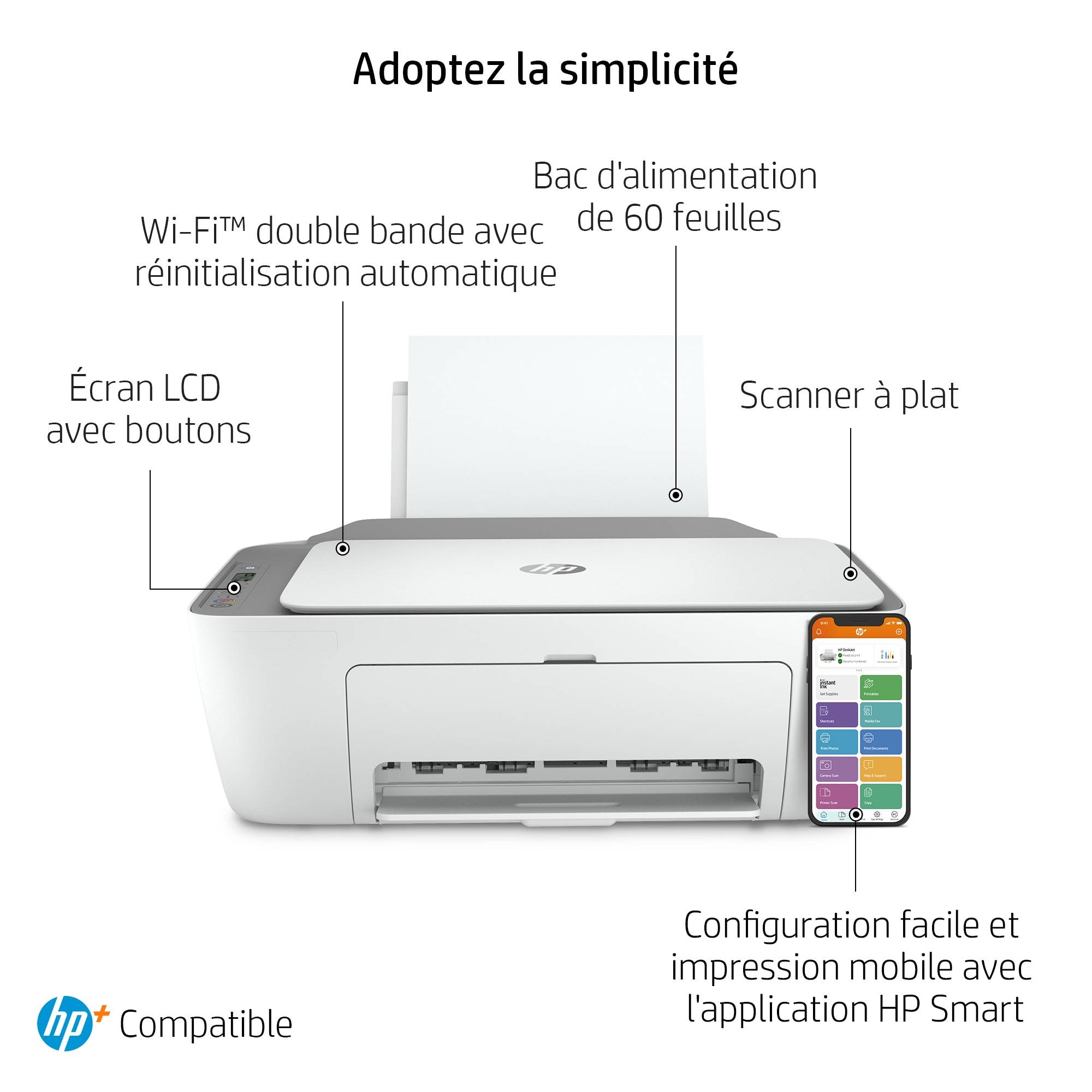 Rca Informatique - image du produit : DESKJET 2720E MFP HP+ WIRELESS PRINT SCAN COPY