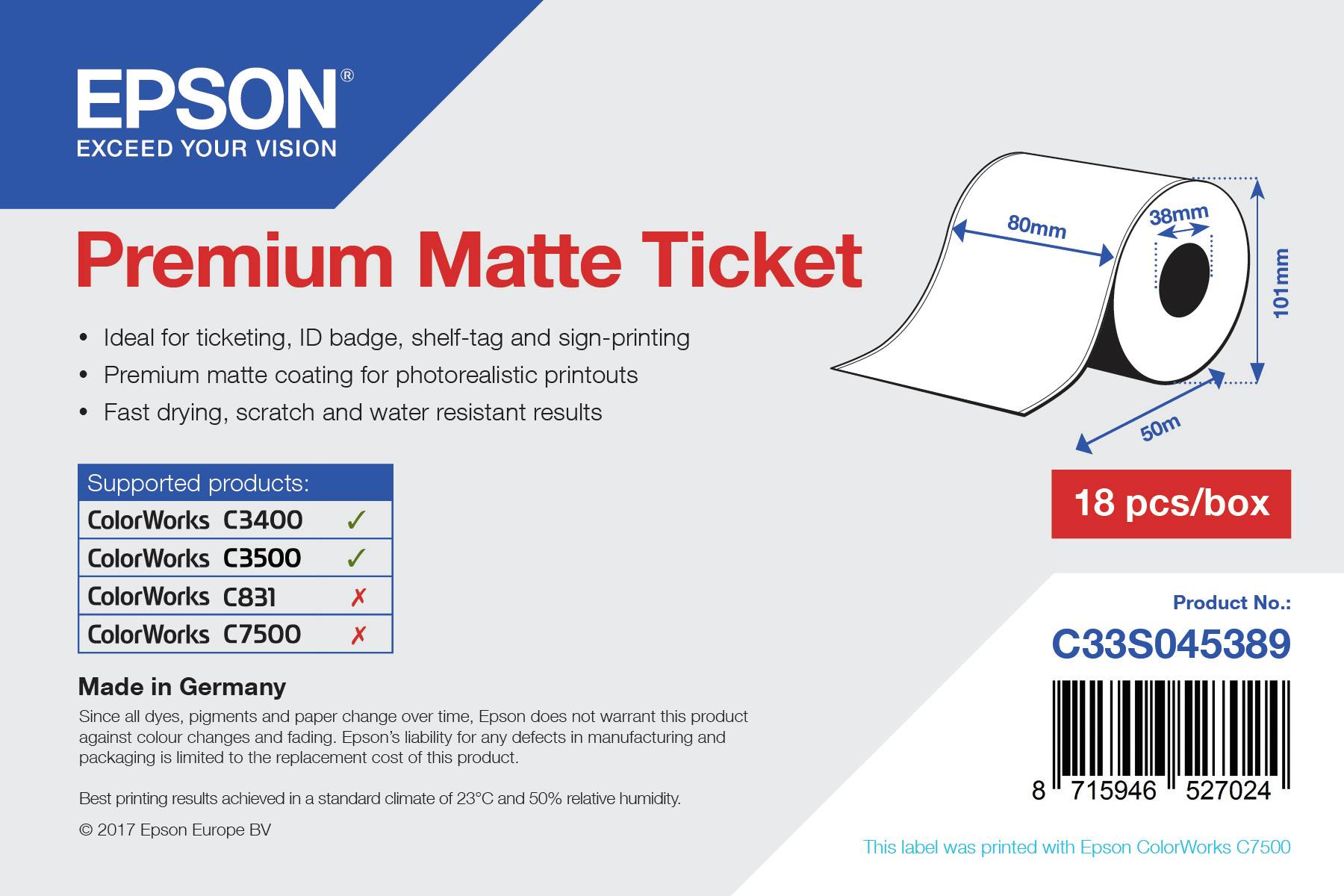 Rca Informatique - Image du produit : 1ROLL PREMIUM MATTE TICKET ROLL 80MM X 50M MINORDERQTY: 18