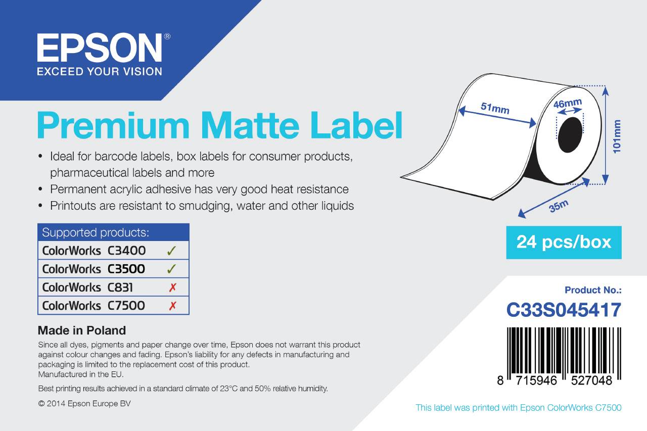 Rca Informatique - Image du produit : 1ROLL PREMIUM MATTE LABEL CONT 51MM X 35M