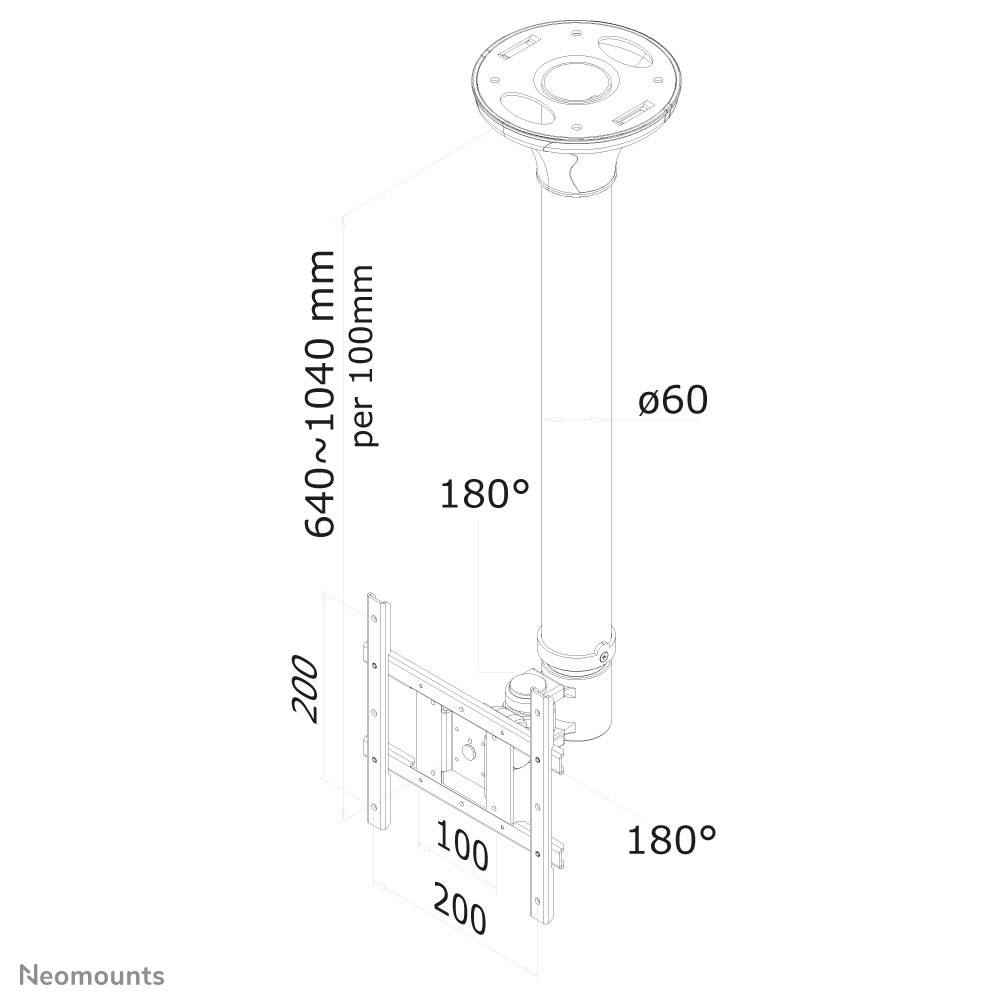 Rca Informatique - image du produit : CEILING MOUNT 10-40IN TILT/ROT/ BLK. MAX 20KG.VESA75X75TO200X200