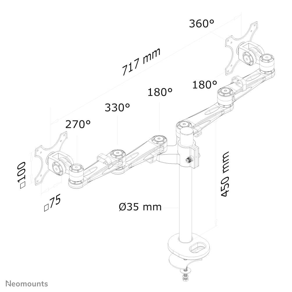 Rca Informatique - image du produit : DESK MOUNT DUAL 10-27IN SILVER MAX 12KG.VESA75X75TO100X100MM