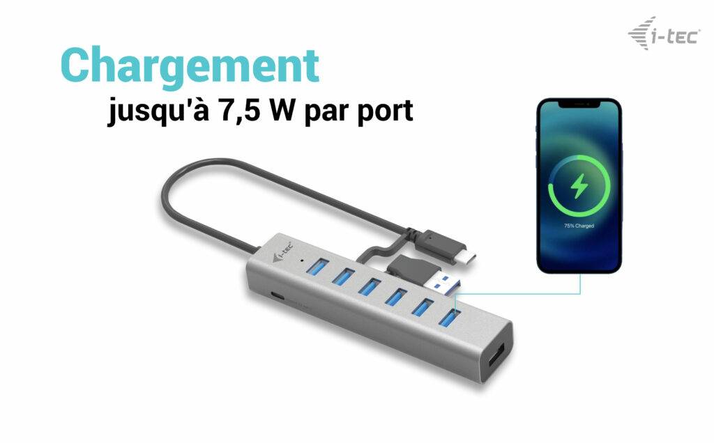 Rca Informatique - image du produit : I-TEC USB-C CHARGING HUB 7 PORT CHARGING METAL HUB 7 PORT