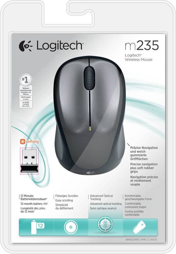 Rca Informatique - image du produit : SOURIS OPTIQUE SANS FIL M235 GRIS  2.4GHZ - 1000 DPI