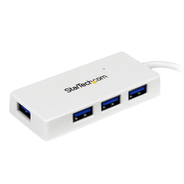 Rca Informatique - image du produit : WHITE 4PORT EXTERNAL USB 3 MINI HUB WITH BUILT-IN CABLE